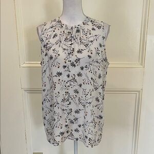 LOFT Sleeveless Floral Blouse - Cream and Black